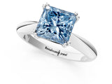 White gold Fancy Blue Princess  Cut Solitaire Engagement Ring with Tapered Band and Four-Prong Setting 1