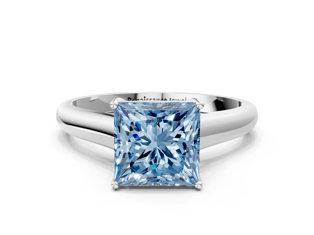 White gold Fancy Blue Princess Cut Solitaire Engagement Ring with Tapered Band and Four-Prong Setting_15