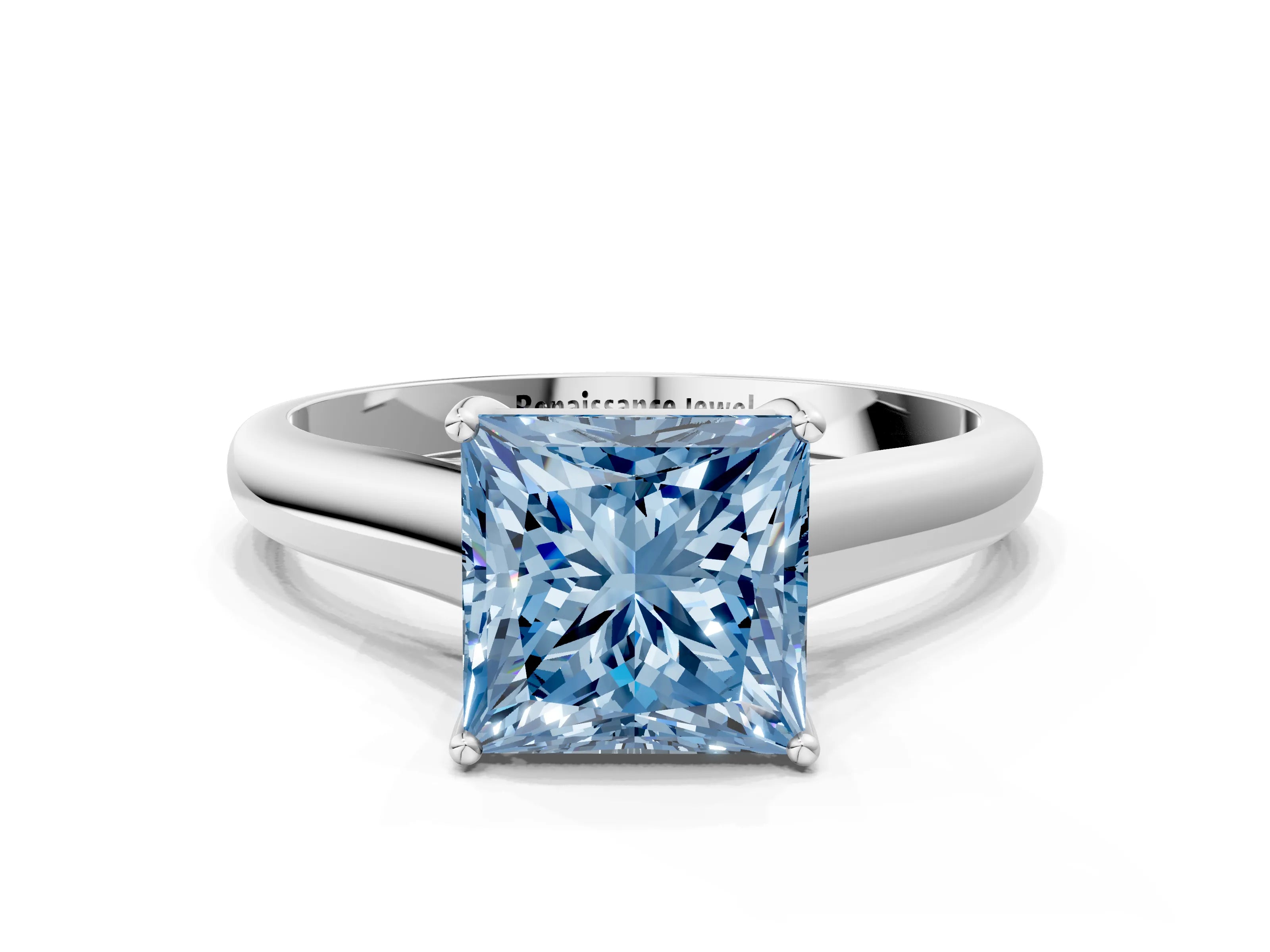 White gold Fancy Blue Princess Cut Solitaire Engagement Ring with Tapered Band and Four-Prong Setting_3
