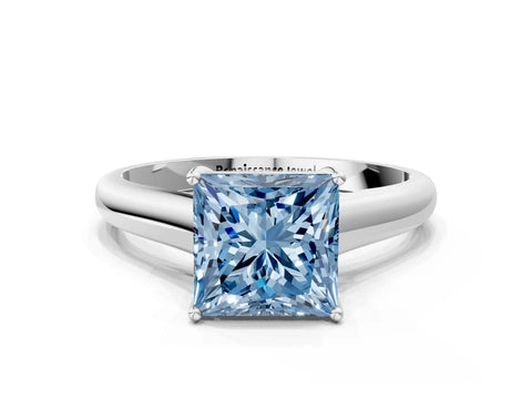 White gold Fancy Blue Princess Cut Solitaire Engagement Ring with Tapered Band and Four-Prong Setting_3