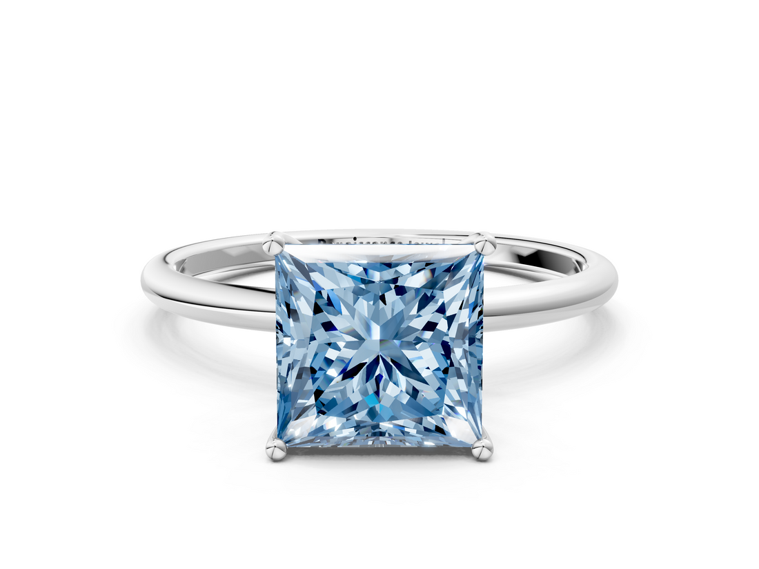 White gold Fancy Blue Princess  Cut Solitaire Engagement Ring with Thin Band and Four-Prong Setting_3
