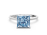 White gold Fancy Blue Princess  Cut Solitaire Engagement Ring with Thin Band and Four-Prong Setting_3