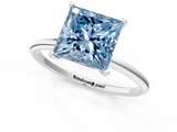 White gold Fancy Blue Princess  Cut Solitaire Engagement Ring with Thin Band and Four-Prong Setting_4