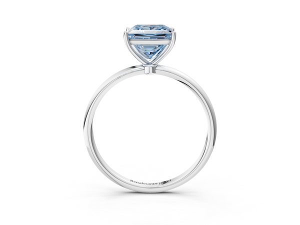 White gold Fancy Blue Princess  Cut Solitaire Engagement Ring with Thin Band and Four-Prong Setting