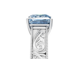 White gold Fancy Blue Princess  Cut Solitaire Engraved Band with Four-Prong Setting_106