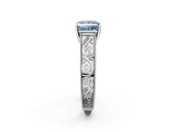 White gold Fancy Blue Princess  Cut Solitaire Engraved Band with Four-Prong Setting_109