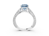 White gold Fancy Blue Princess  Cut Solitaire Engraved Band with Four-Prong Setting_110