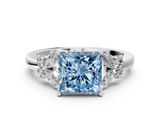 White gold Fancy Blue Princess  Cut Solitaire Floral Diamond Ring with Four-Prong Setting_37