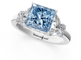 White gold Fancy Blue Princess  Cut Solitaire Floral Diamond Ring with Four-Prong Setting_38