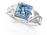 White gold Fancy Blue Princess Cut Solitaire Intertwined Band Prong Setting Ring_1