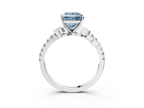 White gold Fancy Blue Princess Cut Solitaire Leaf-Inspired Diamond Ring with Pavé Band and Four-Prong Setting_21