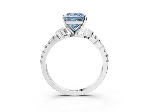 White gold Fancy Blue Princess Cut Solitaire Leaf-Inspired Diamond Ring with Pavé Band and Four-Prong Setting_33