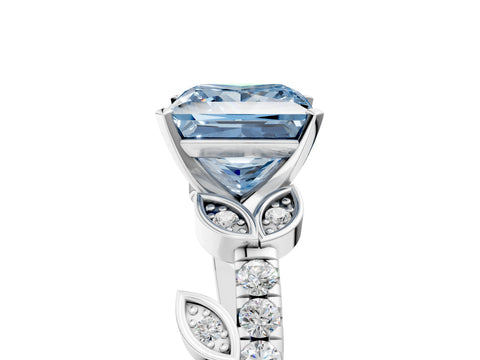 White gold Fancy Blue Princess Cut Solitaire Leaf-Inspired Diamond Ring with Pavé Band and Four-Prong Setting_37