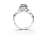 White gold Fancy Blue Princess Cut Solitaire Leaf-Inspired Engagement Ring with Prong Setting_3