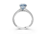 White gold Fancy Blue Princess Cut Solitaire Milgrain Engraved Band with Four-Prong Setting_15