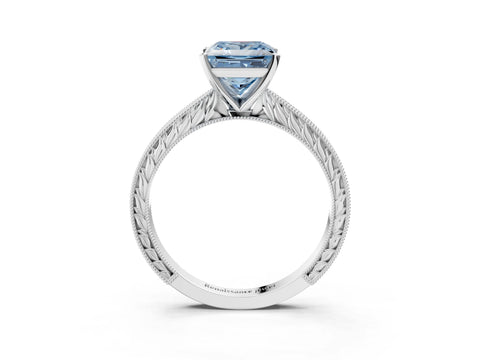 White gold Fancy Blue Princess Cut Solitaire Milgrain Engraved Band with Four-Prong Setting_15