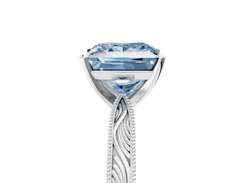 White gold Fancy Blue Princess Cut Solitaire Milgrain Engraved Band with Four-Prong Setting_17