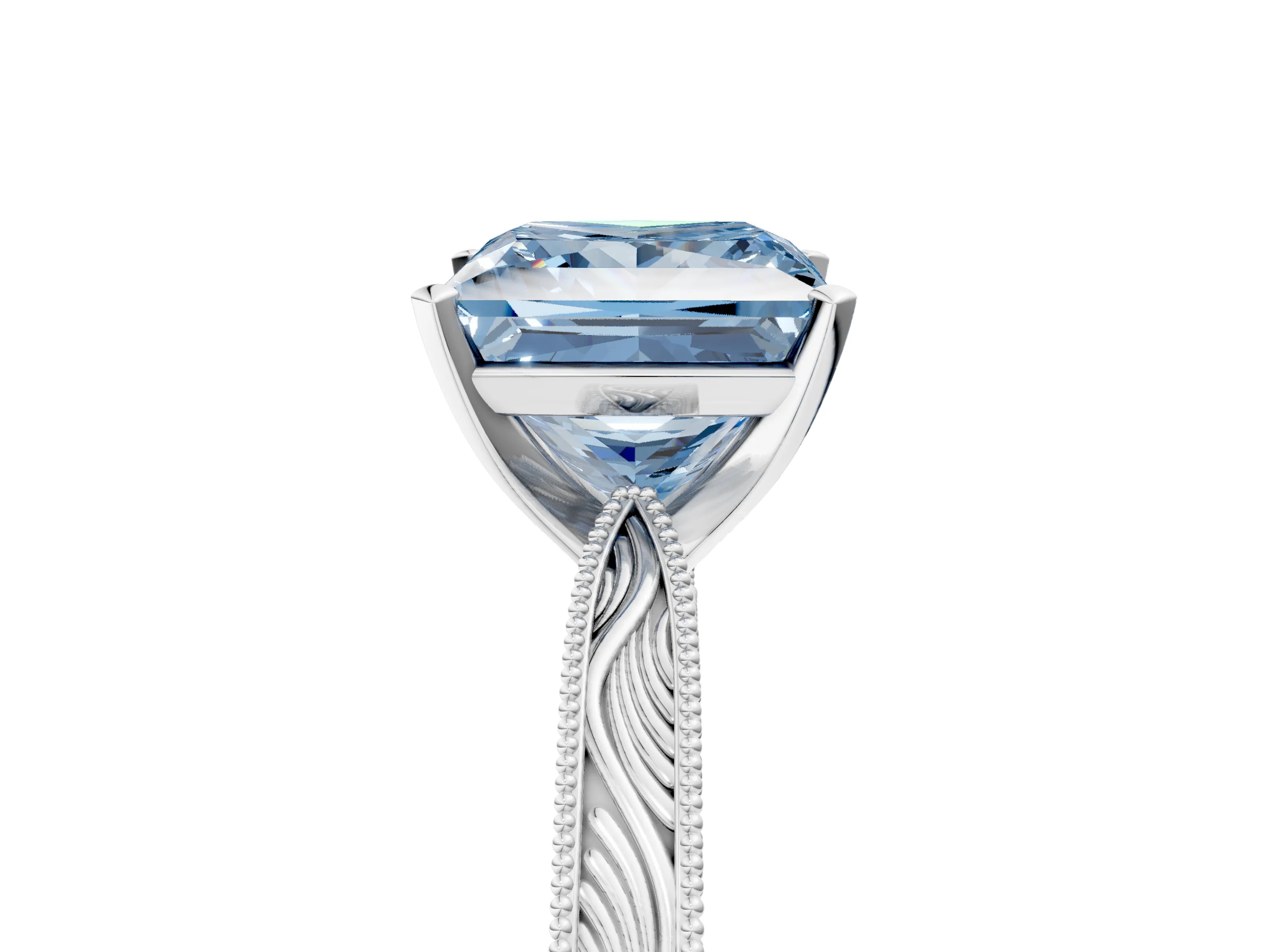 White gold Fancy Blue Princess Cut Solitaire Milgrain Engraved Band with Four-Prong Setting_17