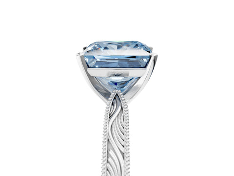 White gold Fancy Blue Princess Cut Solitaire Milgrain Engraved Band with Four-Prong Setting_5