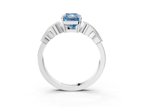 White gold Fancy Blue Princess Cut Solitaire Milgrain Leaf Band with Prong Setting_15