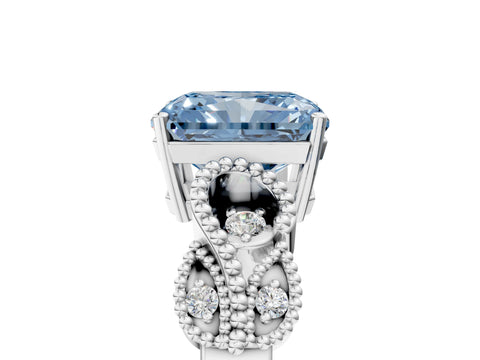 White gold Fancy Blue Princess Cut Solitaire Milgrain Leaf Band with Prong Setting_17
