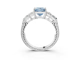 White gold Fancy Blue Princess Cut Solitaire Princess Side Stone Engraved Band Prong Setting Ring_15