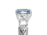 White gold Fancy Blue Princess Cut Solitaire Princess Side Stone Engraved Band Prong Setting Ring_17
