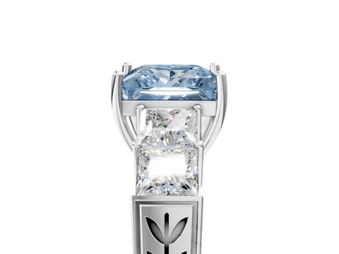 White gold Fancy Blue Princess Cut Solitaire Princess Side Stone Engraved Band Prong Setting Ring_17
