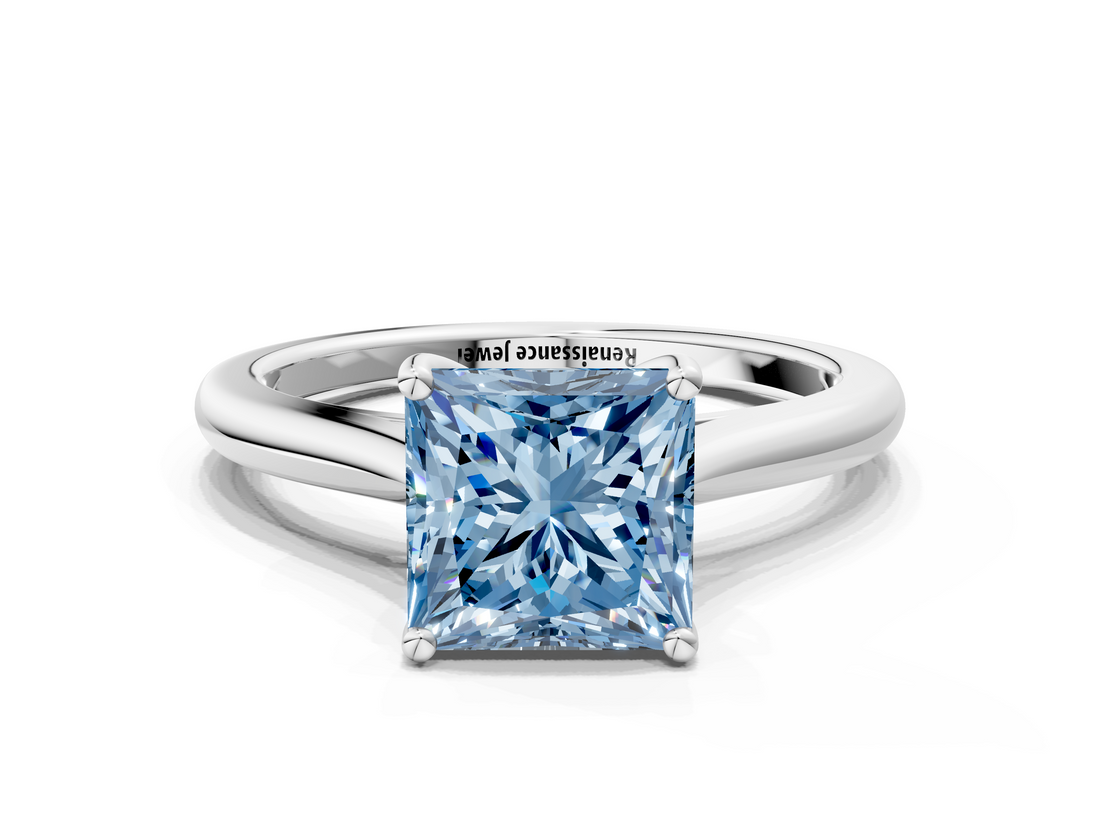 White gold Fancy Blue Princess  Cut Solitaire Ring with Cathedral Band and Four-Prong Setting_89