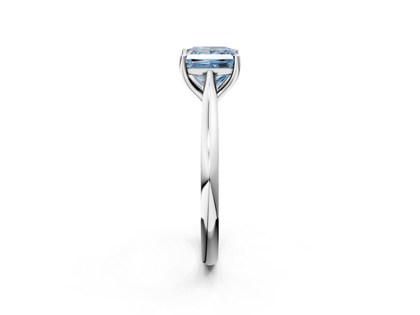 Platinum Fancy Blue Princess  Cut Solitaire Ring with Cathedral Band and Four-Prong Setting