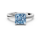 White gold Fancy Blue Princess  Cut Solitaire Ring with Four-Prong Setting and Classic Band_48