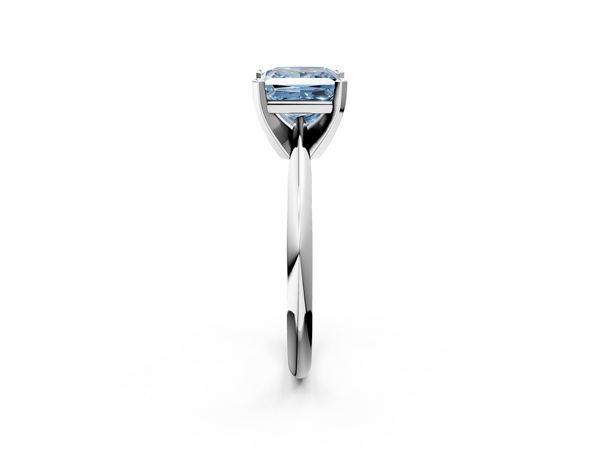 Platinum Fancy Blue Princess  Cut Solitaire Ring with Four-Prong Setting on a Classic Band