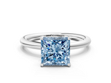 White gold Fancy Blue Princess  Cut Solitaire Ring with Thin Band and Four-Prong Setting_11
