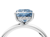 White gold Fancy Blue Princess  Cut Solitaire Ring with Thin Band and Four-Prong Setting_20