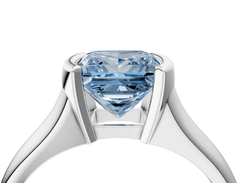 White gold Fancy Blue Princess Cut Solitaire Tension Set Diamond Ring with Split Shank Band_28