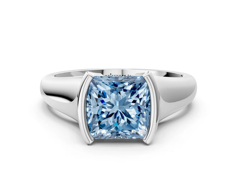 White gold Fancy Blue Princess Cut Solitaire Tension Set Diamond Ring with Split Shank Band_30