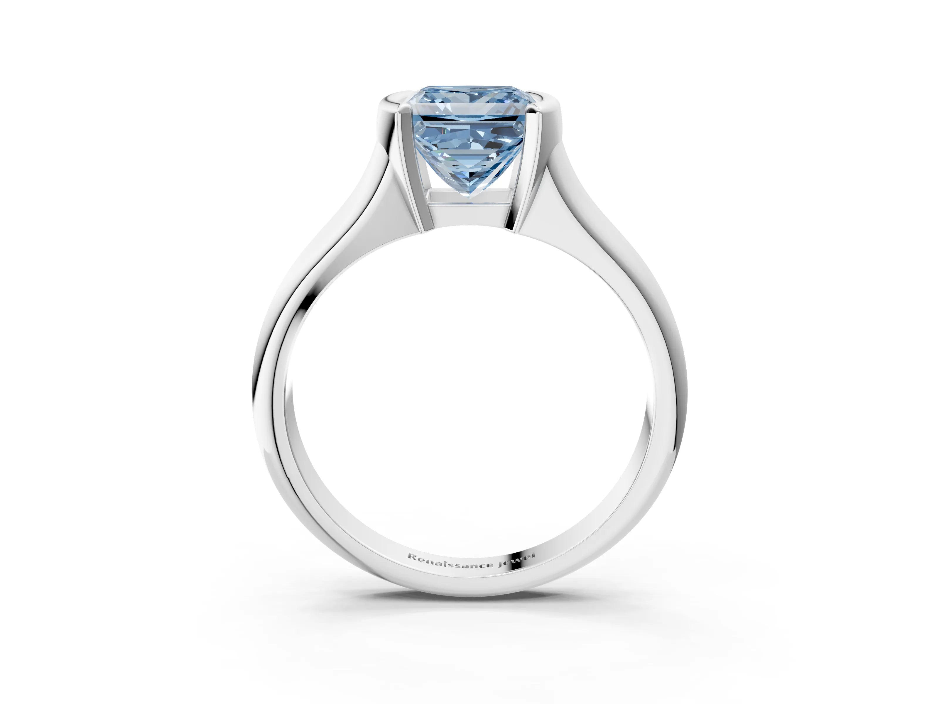 White gold Fancy Blue Princess Cut Solitaire Tension Set Diamond Ring with Split Shank Band_33