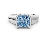 White gold Fancy Blue Princess Cut Solitaire Tension Set Diamond Ring with Split Shank Band_36