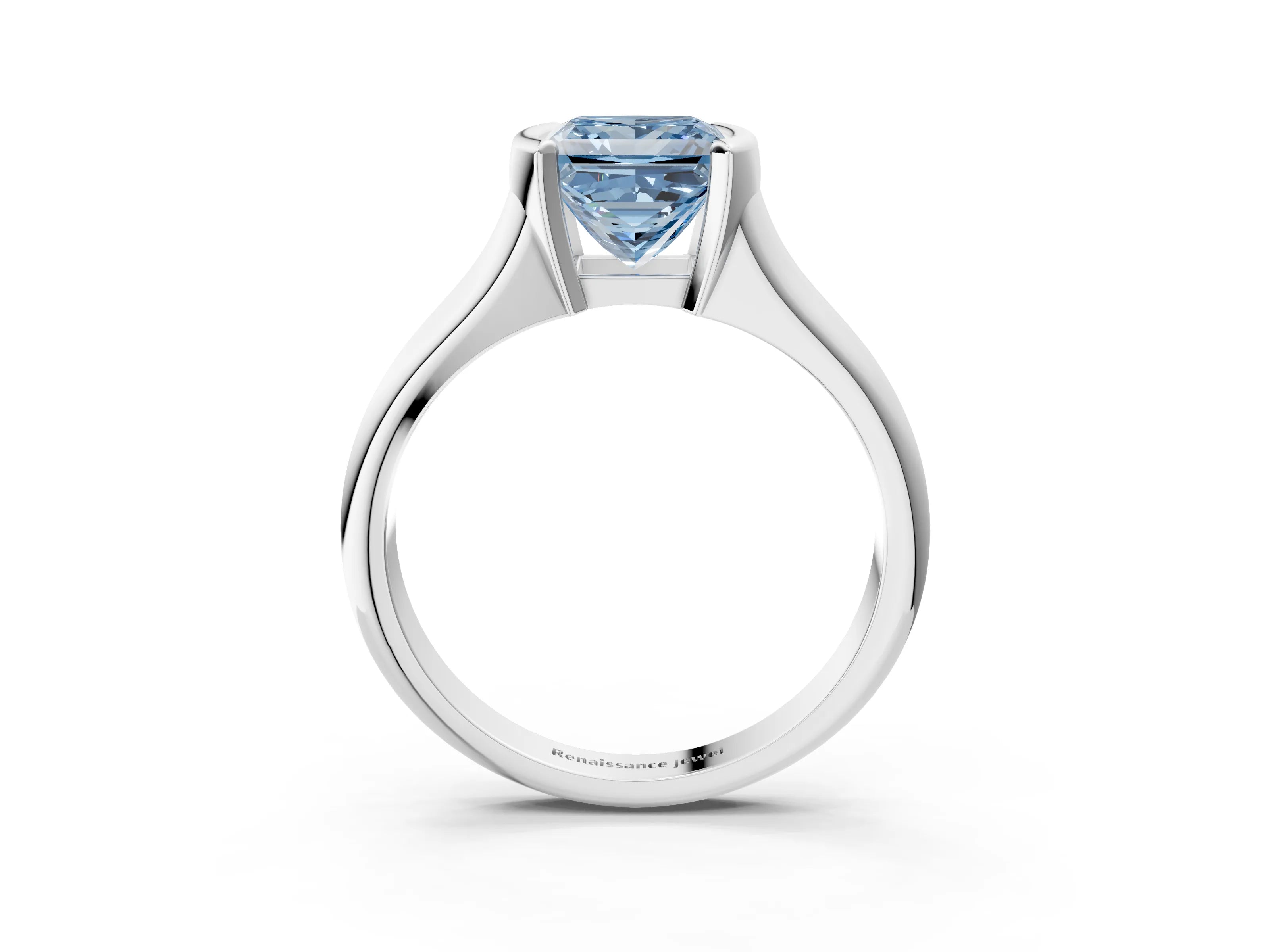 White gold Fancy Blue Princess Cut Solitaire Tension Set Diamond Ring with Split Shank Band_3