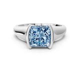 White gold Fancy Blue Princess Cut Solitaire Tension Set Diamond Ring with Split Shank Band_48