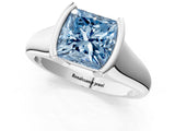 White gold Fancy Blue Princess Cut Solitaire Tension Set Diamond Ring with Split Shank Band_49