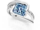 White gold Fancy Blue Princess Cut Solitaire Tension-Set Diamond Split Shank Ring_1