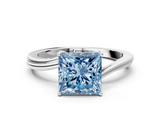 White gold Fancy Blue Princess  Cut Solitaire Twist Band Ring with Four-Prong Setting_20