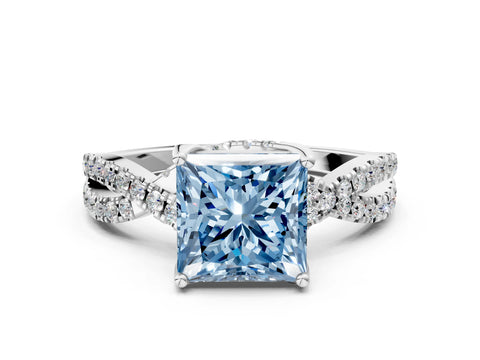 White gold Fancy Blue Princess Cut Solitaire Twist Pave Diamond Engagement Ring with Prong Setting_12