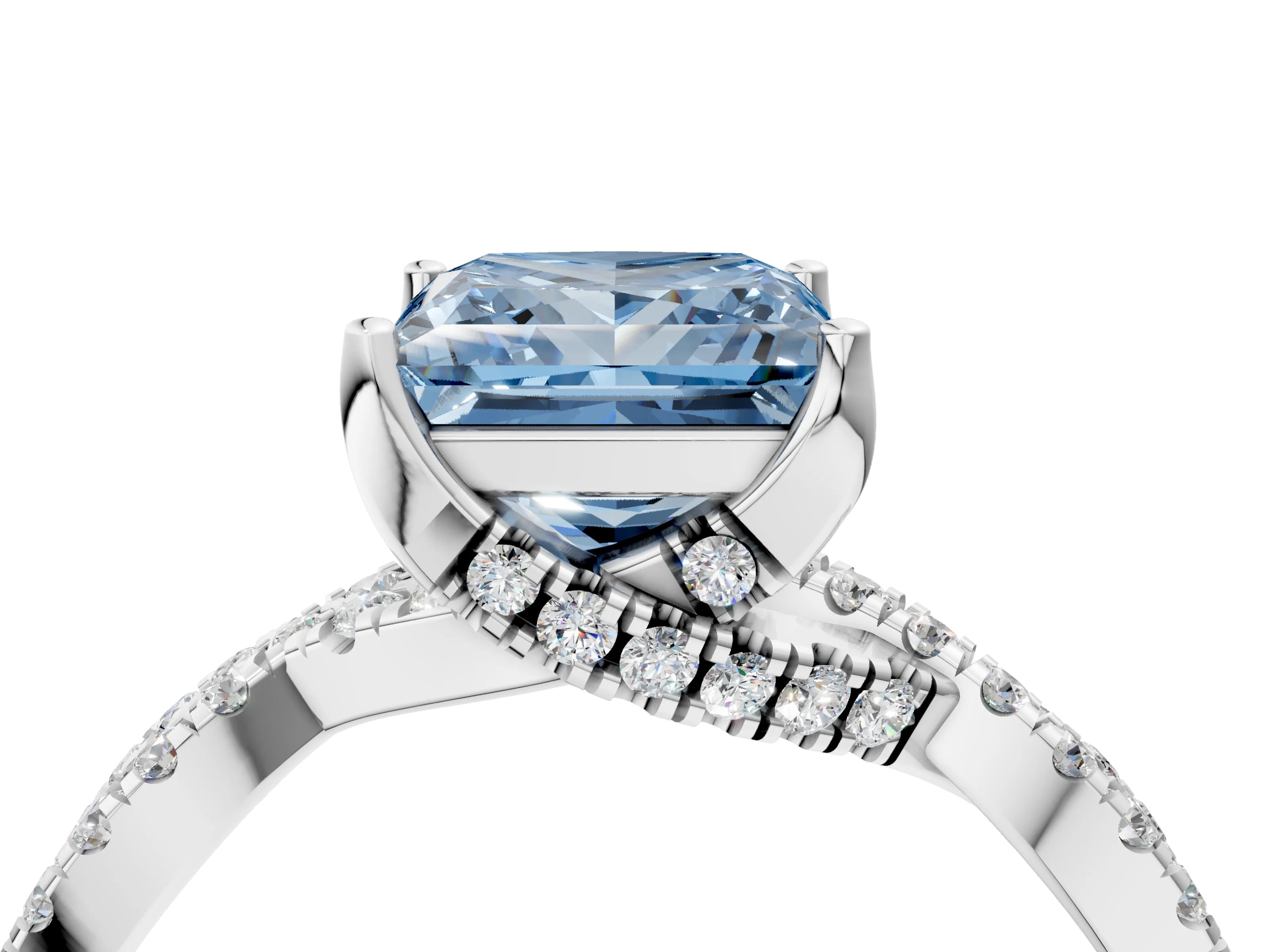 White gold Fancy Blue Princess Cut Solitaire Twist Pave Diamond Engagement Ring with Prong Setting_16