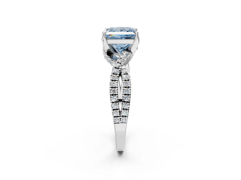 White gold Fancy Blue Princess Cut Solitaire Twist Pave Diamond Engagement Ring with Prong Setting_2