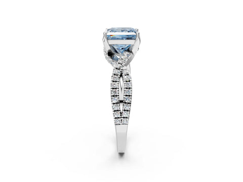 White gold Fancy Blue Princess Cut Solitaire Twist Pave Diamond Engagement Ring with Prong Setting_2