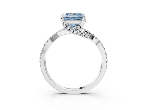 White gold Fancy Blue Princess Cut Solitaire Twist Pave Diamond Engagement Ring with Prong Setting_3