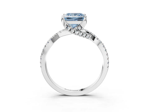 White gold Fancy Blue Princess Cut Solitaire Twist Pave Diamond Engagement Ring with Prong Setting_3