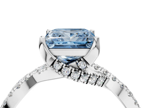 White gold Fancy Blue Princess Cut Solitaire Twist Pave Diamond Engagement Ring with Prong Setting_4